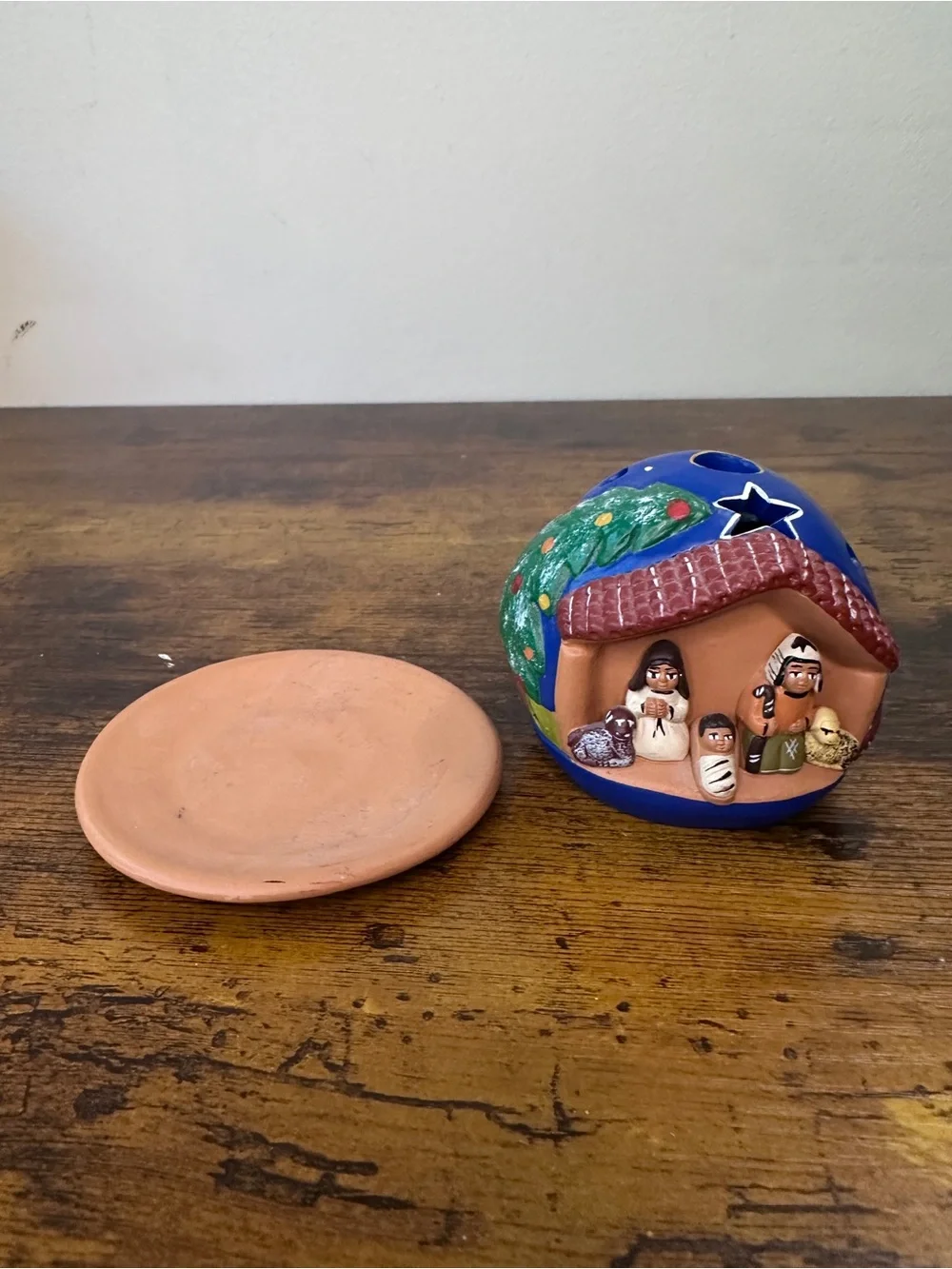 Peruvian Clay Nativity Scene Candle Holder Terracotta Dome Folk‎ Art Christmas
